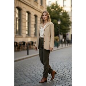 Vintage Classiques Entier Petite Beige Suede Lamb Skin Blazer Jacket Size M